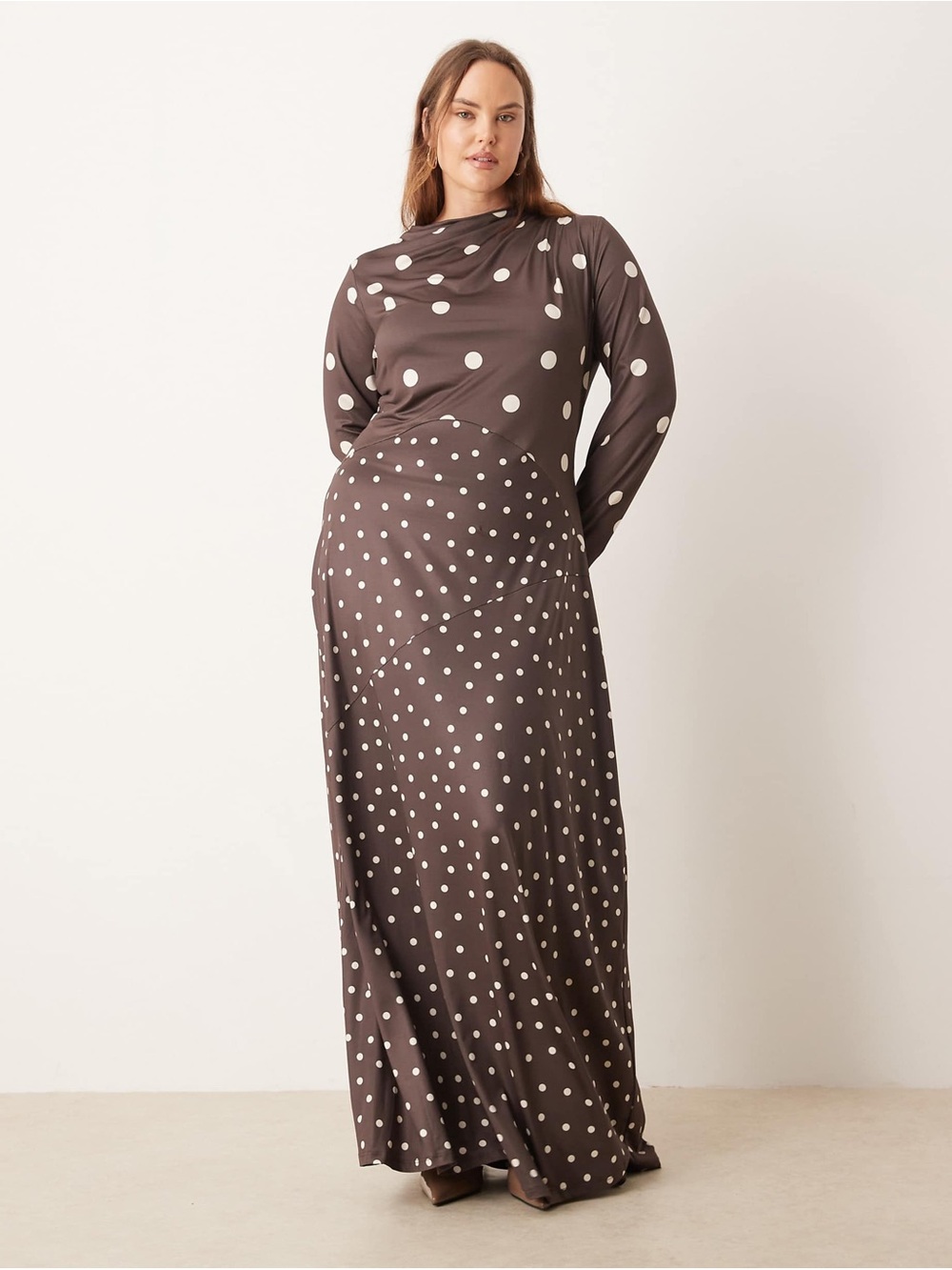 NWT! Pretty Lavish Curve Slinky Spliced Polka-Dot Maxi Dress